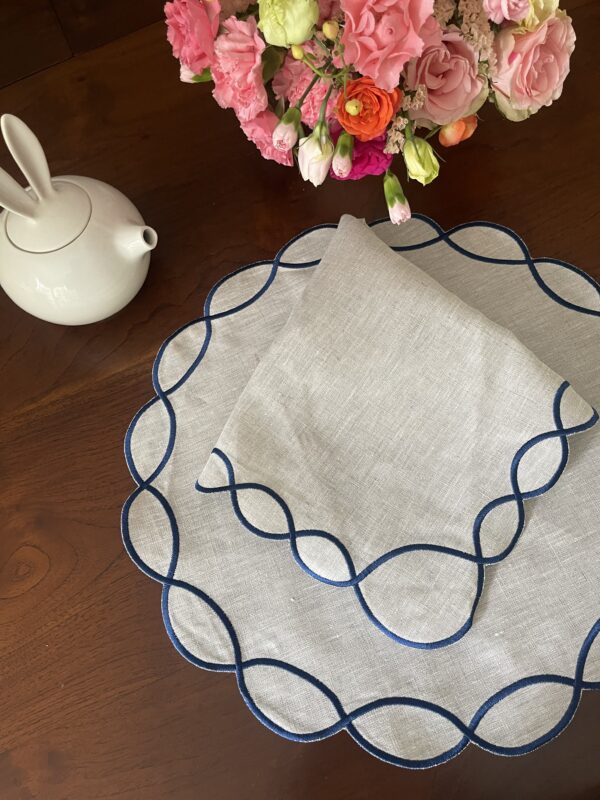 Natural & Blue Stella Placemat and Napkin Set