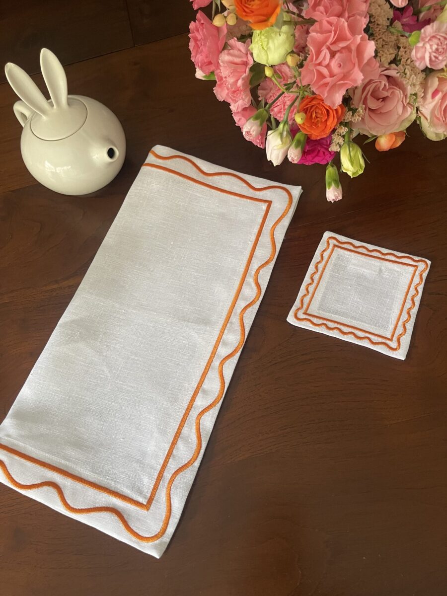 White & Orange Natalia Napkin Set