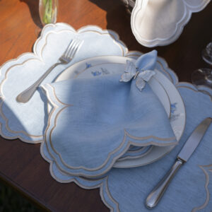 Light Blue & Ecru Antonella Placemat and Napkin Set
