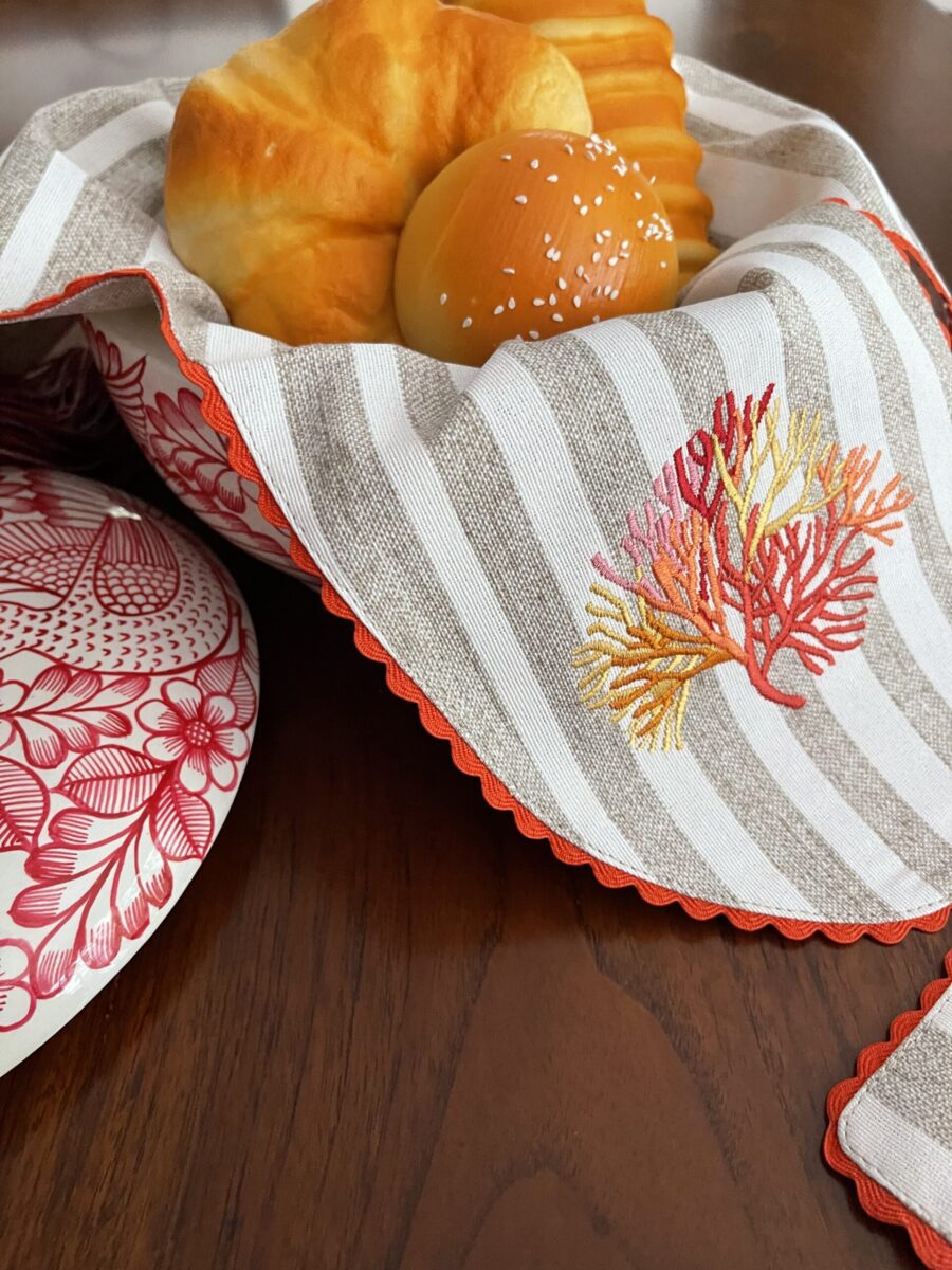Sunset Coral Double Sided Bread Basket Napkin