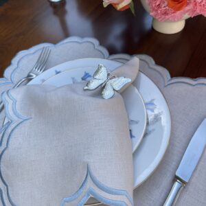 Ecru & Light Blue Antonella Placemat and Napkin Set