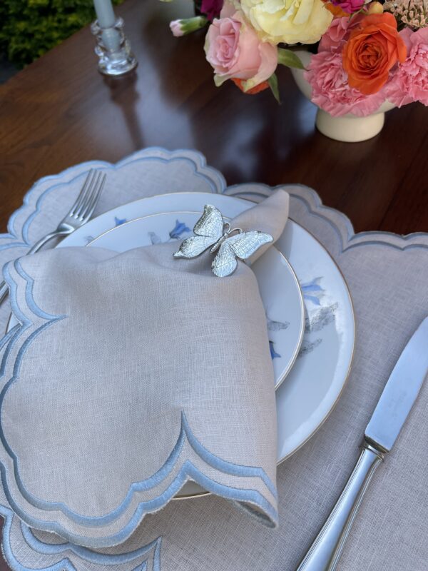 Ecru & Light Blue Antonella Placemat and Napkin Set