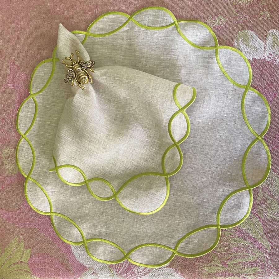Natural & Lime Green Stella Placemat and Napkin Set