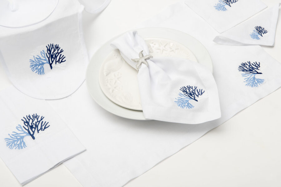 Mediterranean Coral Linen Bread Basket Napkin - Image 2