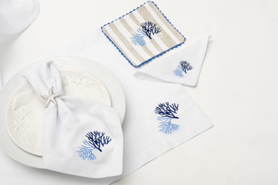 Mediterranean Coral Linen Bread Basket Napkin - Image 3