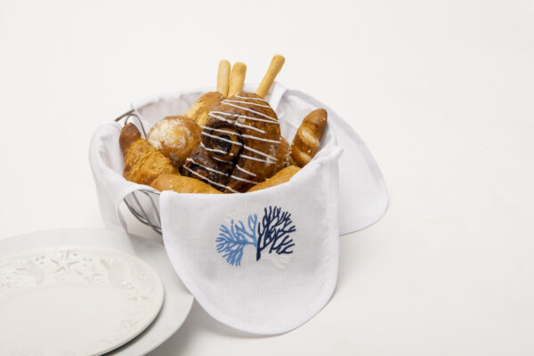 Mediterranean Coral Linen Bread Basket Napkin