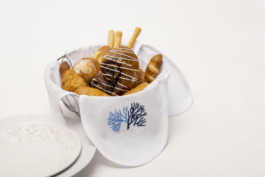 Mediterranean Coral Linen Bread Basket Napkin
