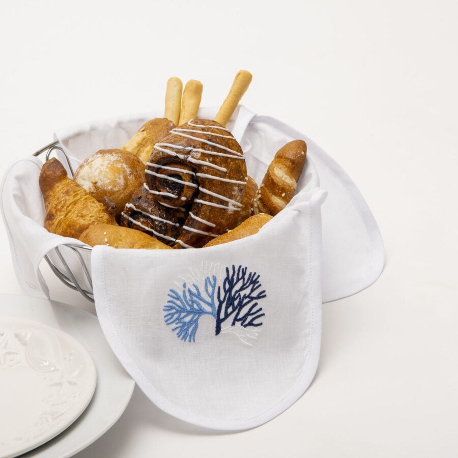 Mediterranean Coral Linen Bread Basket Napkin