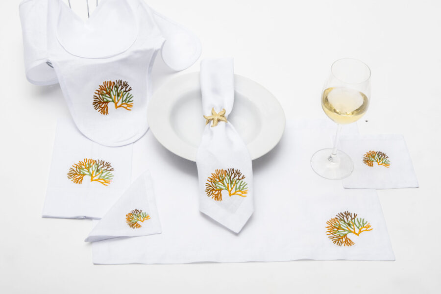 Mediterranean Coral Placemat & Napkin Set - Image 3
