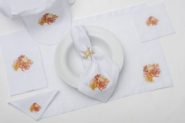 Sunset Coral Linen Bread Basket Napkin - Image 2