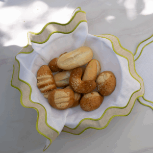 White, Natural, & Green Emilia Bread Basket Napkin
