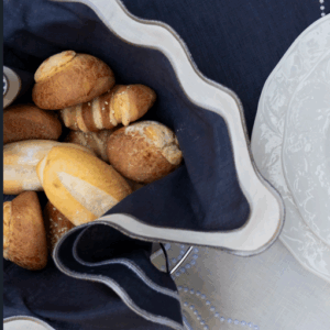 Steel Grey, Off White, & Light Grey Emilia Bread Basket Napkin