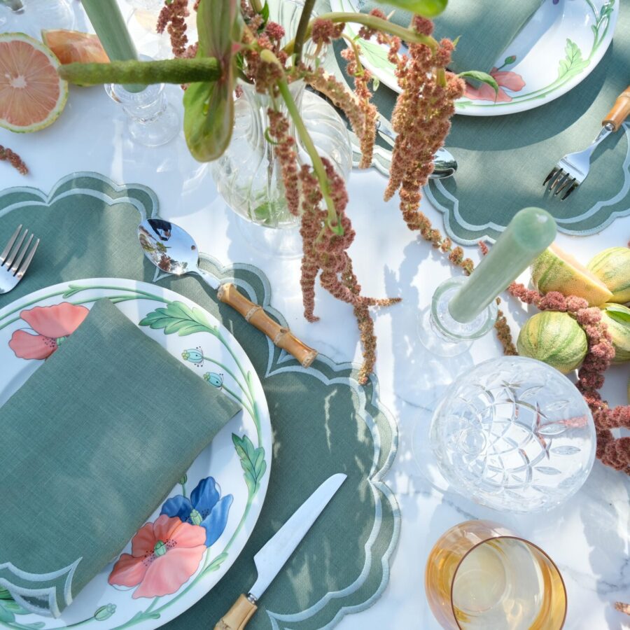 Green & Light Green  Antonella Placemat and Napkin Set