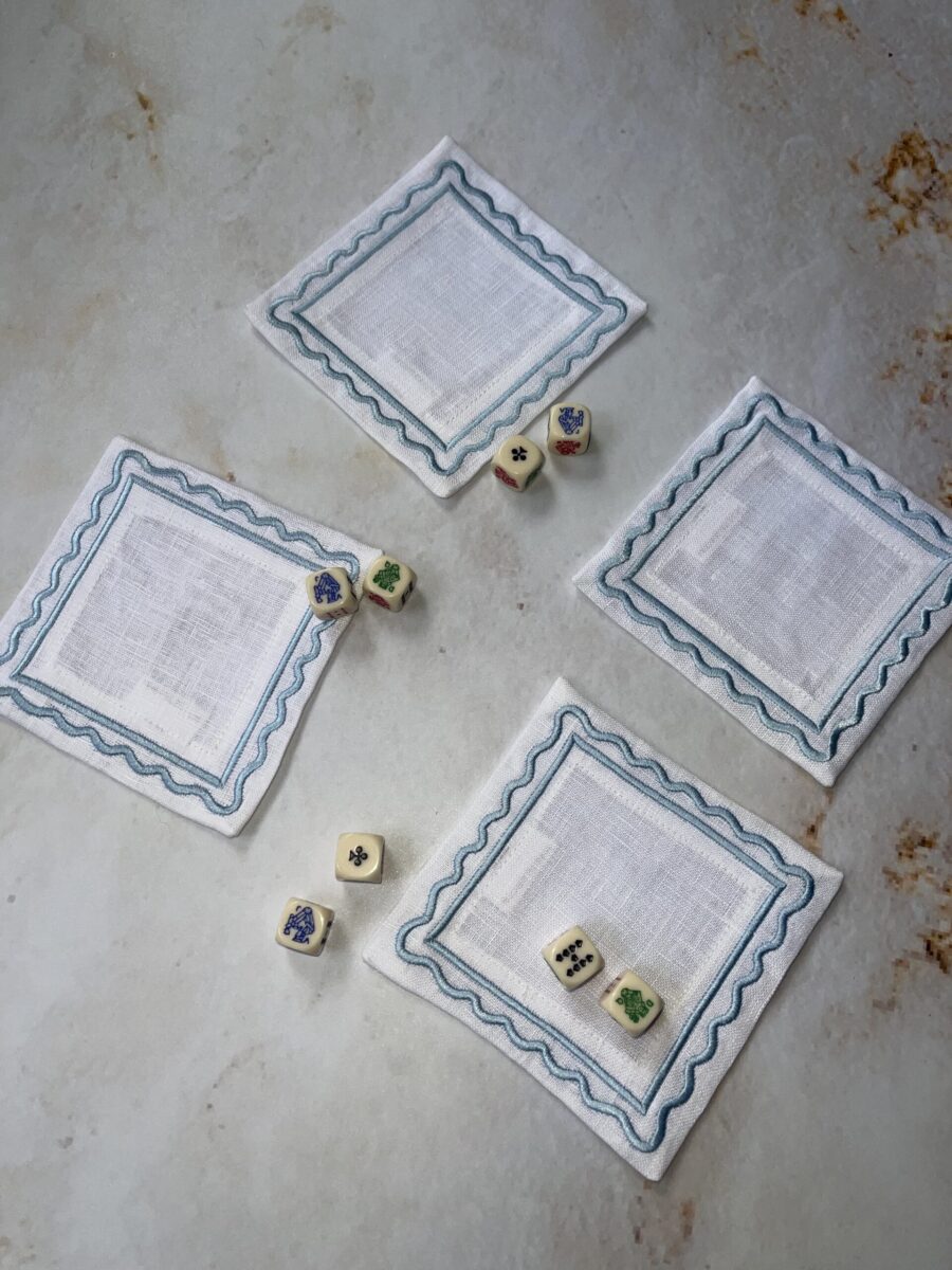 White & Light Blue Natalia Coaster Set - Image 4