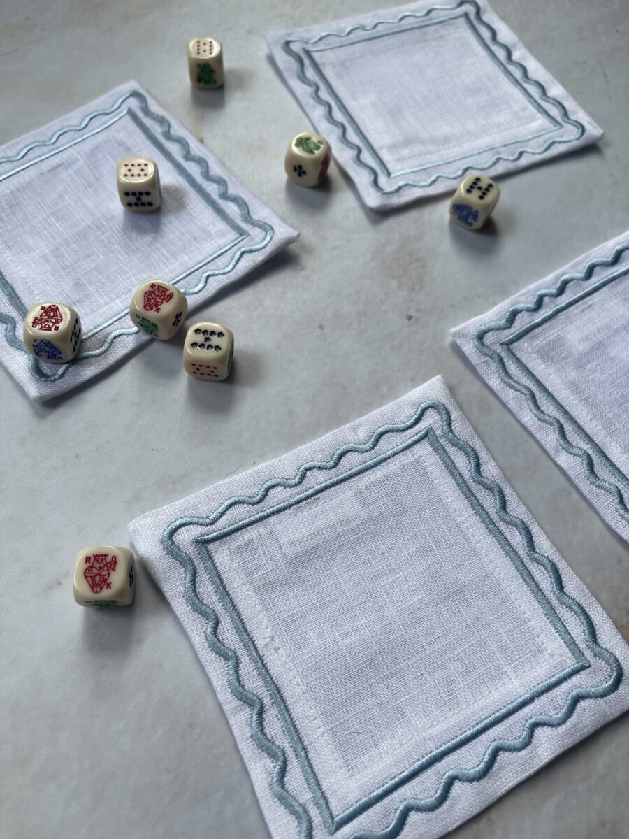 White & Light Blue Natalia Coaster Set - Image 5