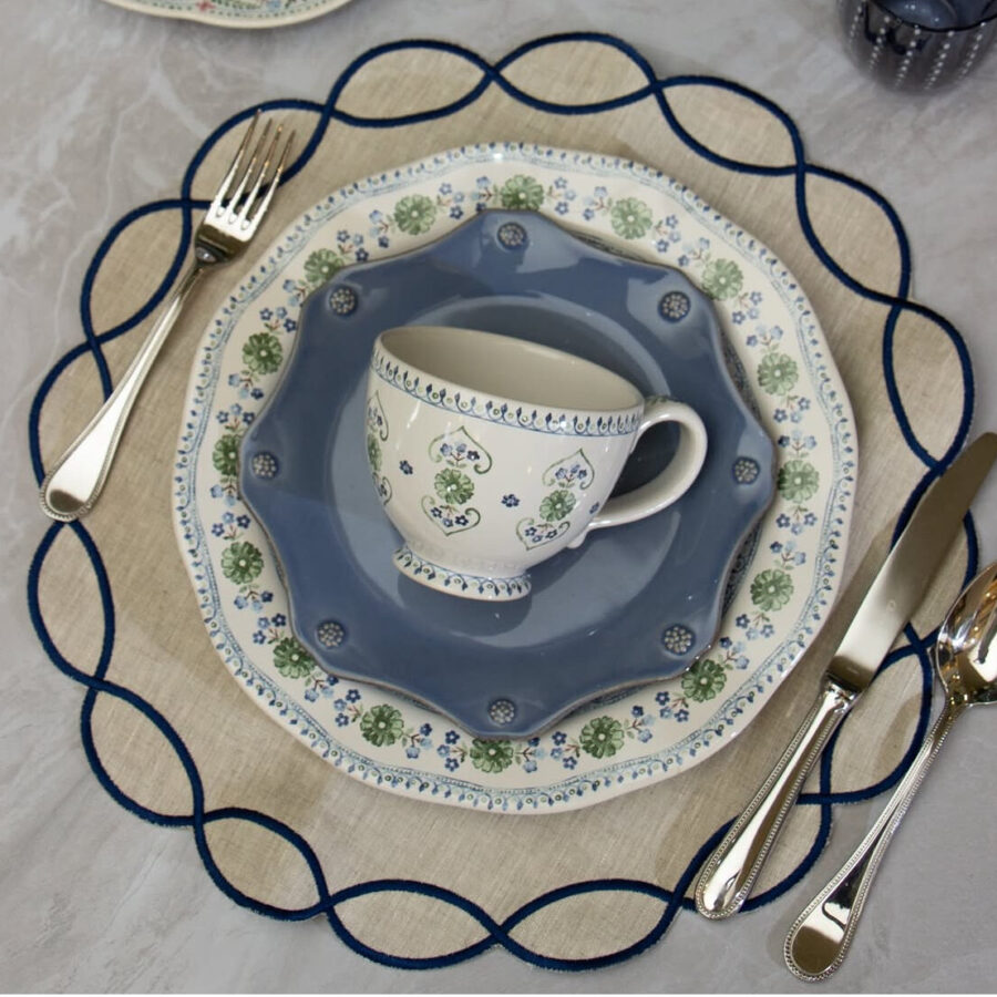 Natural & Blue Stella Placemat and Napkin Set